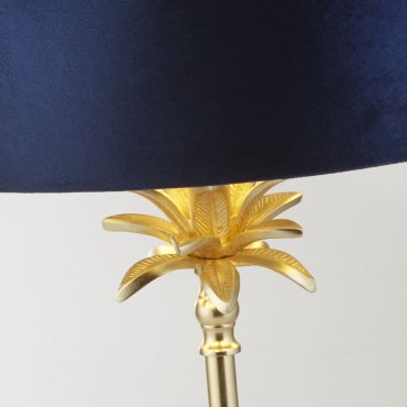 Searchlight Palm - tafellamp - Ø 40 x 65 cm - satijn messing en blauw