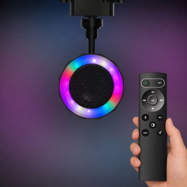 Lichtkoning LED Track Speaker - rail speaker - Bluetooth speaker met RGB verlichting en afstandsbediening - 3-fase railsysteem - zwart