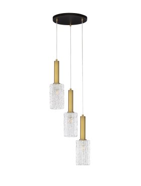 Nova Luce Certa - hanglamp - Ø 30 x 120 cm - helder glas, messing goud en zwart