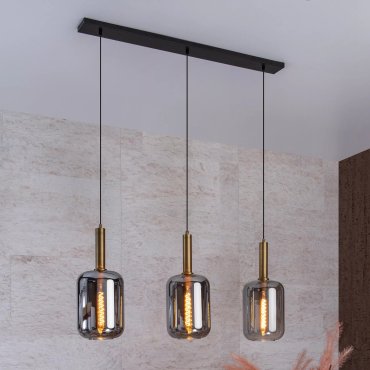 Lucide Joanet - hanglamp - 110 x 22 x 180 cm - gerookt glas en messing