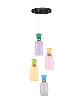 Nova Luce Pluma - hanglamp - Ø 42 x 150 cm - 36W LED incl. - goud, glanzend jaspis, paars, geel, roze, lichtgroen, lichtblauw en cyaan glas