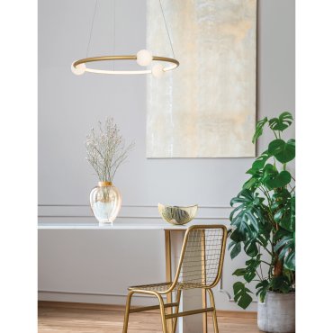 Nova Luce Celia - hanglamp met afstandsbediening - Ø 64 x 120 cm - 36W dimbare LED incl. - satijn goud en opaal