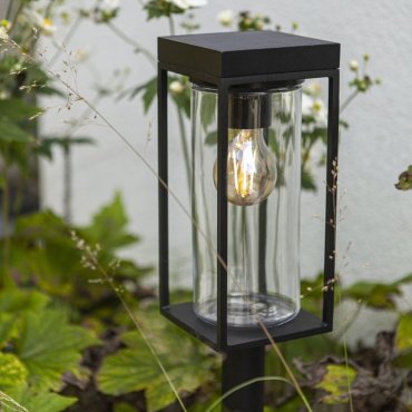Lutec Flair - tuinpaal op zonne-energie - 12 x 12 x 76 cm - 2W LED incl. - IP44 - zwart