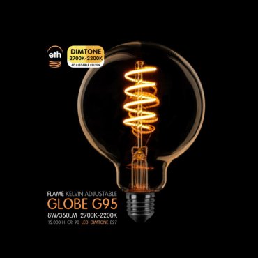 ETH LED Spiral Globe - Ø 9,5 cm - E27 - dimtone - 8W - 2700K tot 2200K - goud