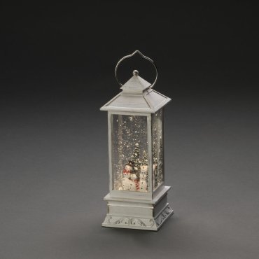 SHOWROOMMODEL - Konstsmide kerstverlichting - decoratieve lantaarn met sneeuwpoppen op batterijen - 10,5 x 10,5 x 27,5 cm - wit