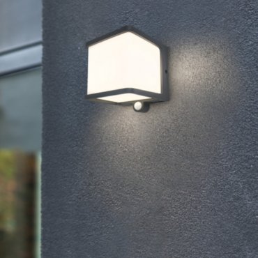 Lutec Doblo - buiten wandverlichting met sensor op zonne-energie - 11 x 12,9 x 11 cm - 7,5W LED incl. - IP54 - donkergrijs - wit