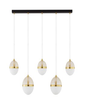Nova Luce Egna - hanglamp - 86 x 120 x 15 cm - 58W LED incl. - opaal, cognacglas, goud en zwart