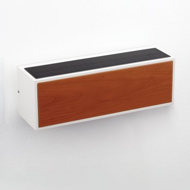 Nova Luce Brown - buiten wandverlichting op zonne-energie - 25,8 x 8,6 x 8,6 cm - 2W LED incl. - IP65 - zandwit en hout