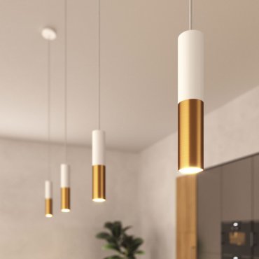 Creative Cables Double Tube - hanglamp 1L - Ø 12,5 x Ø 6 x 190 cm - geborsteld brons en wit