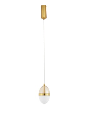 Nova Luce Egna - hanglamp - Ø 12 x 120 cm - 13W LED incl. - opaal, cognacglas en goud