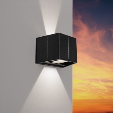 Century Italia Up&amp;Down - buiten wandlamp met 2 regelbare lichtbundels op zonne-energie met dag-nachtsensor - 15,4 x 9,6 x 9,9 cm - 3,3W LED incl. - IP54 - zwart - 4000K