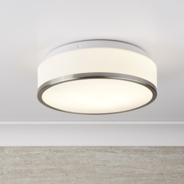 Searchlight Discs - plafondlamp badkamer - Ø 29 x 9,5 cm - IP44 - opaal en satijn zilver