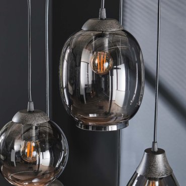 Vico Mix 5L - hanglamp - Ø 43 x 180 cm - oud zilver/chrome