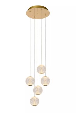 Lucide Cintra - hanglamp - Ø 32 cm x 150 cm - 5 x 4,7W LED incl. - transparant en goud