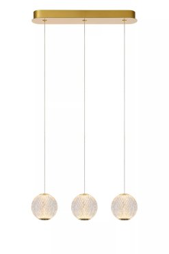 Lucide Cintra - hanglamp -  48 x 11 x 150 cm - 3 x 4,7W LED incl. - transparant en goud