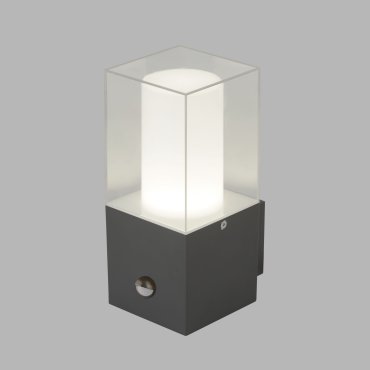 Searchlight Kinloch - buiten wandverlamp met sensor - 10 x 10 x 23 cm - IP44 - donkergrijs