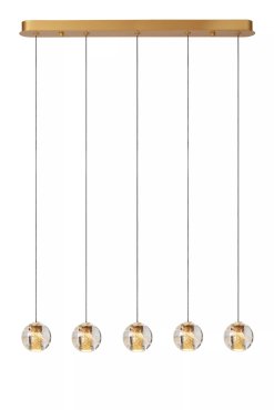 Lucide Dilenko 5L - hanglamp - 84 x 10 x 150 cm - 5 x 3,5W dimbare LED incl. - messing