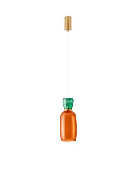 Nova Luce Pluma - hanglamp - Ø 15 x 179 cm - 9W LED incl. - goud, glanzend jaspis en oranje glas