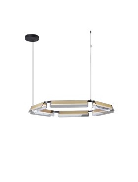 Nova Luce Apnea - hanglamp - Ø 103 x 150 cm - 61W dimbare LED incl. - zandzwart, goud en grijs