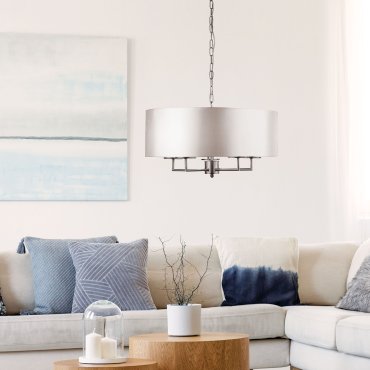Searchlight Knights Bridge - hanglamp - Ø 55 x 123 cm - satijn zilver