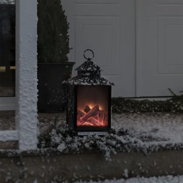 Konstsmide kerstverlichting - open haard lantaarn op batterijen - 24,5 x 24,5 x 42 cm - IP44 - zwart