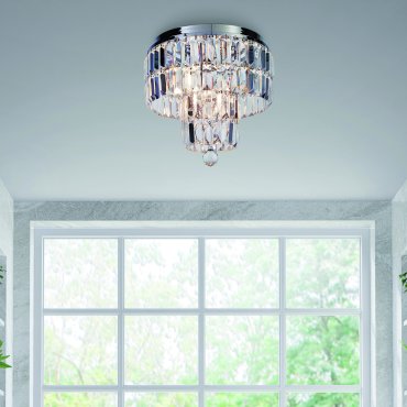 Searchlight Empire - plafondverlichting - Ø 34 x 33 cm - IP44 - chroom en transparant