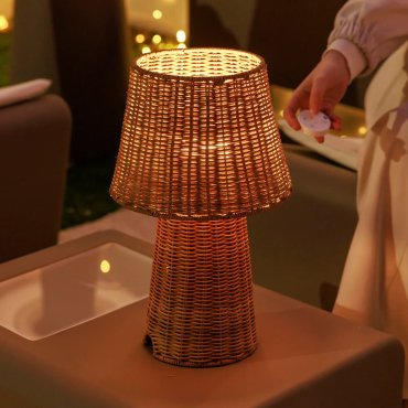 New Garden Lola 40 - oplaadbare tafellamp op batterijen met afstandsbediening - Ø 15 x 38 cm - LED incl. - IP54 - rotan