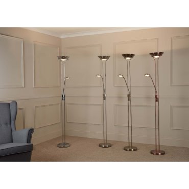 Searchlight Mother &amp; Child - staanlamp met leeslamp -  Ø25,4 x 180 cm - 15,5W + 5W dimbare LED incl. - satijn zilver