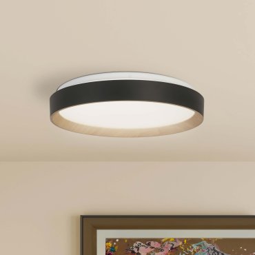 Searchlight Sorrento - plafondlamp met afstandsbediening - Ø 38 x 8 cm - 24W dimbare LED incl. - zwart en hout effect