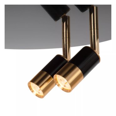 Lucide Jubel - plafondlamp - Ø 40 x 16,5 cm - 25W + 2x 5W dimbare LED incl. - zwart chroom &amp; messing