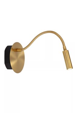 Lucide Jolijn - wandlamp met flexibele leesarm - oplaadbaar via USB-kabel - Ø 11 x 3,2 cm - 2W led incl. - messing