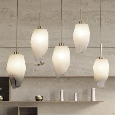 Searchlight Rocky - hanglamp - 78 x 120 cm - satijn messing en wit
