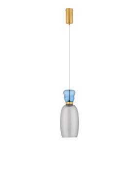 Nova Luce Pluma - hanglamp - Ø 15 x 179 cm - 9W LED incl. - goud, glanzend lichtblauw en rokerig glas
