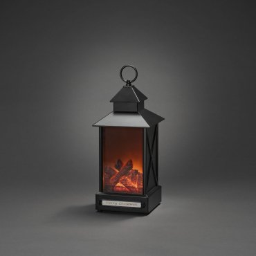 Konstsmide kerstverlichting - open haard lantaarn op batterijen - 15 x 15 x 32 cm - IP44 - zwart