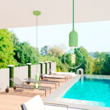 Creative Cables Eiva Pastel - buitenhanglamp met siliconen plafondbevestiging - Ø 12,5 x 164,5 cm - IP65 - zachtgroen
