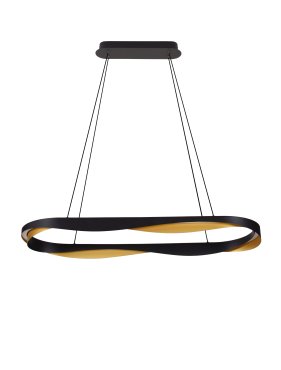 Nova Luce Radon - hanglamp - Ø 100 x 160 cm - 62W dimbare LED incl. - mat zwart en goud