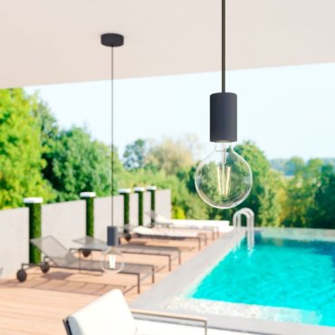 Creative Cables Eiva - buitenhanglamp met siliconen plafondbevestiging - Ø 12,5 x 164,5 cm - IP65 - steenkool zwart