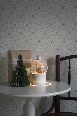 SHOWROOMMODEL - Konstsmide kerstverlichting - sneeuwlantaarn met 4 kerstmannetjes op batterijen - Ø 12,5 x 21 cm - antiek wit