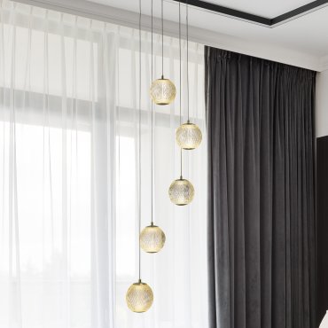 Searchlight Allure - hanglamp - Ø 30 x 150 cm - 21W dimbare LED incl. - satijn messing en transparant