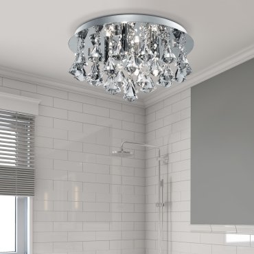 Searchlight Bathroom - plafondlamp badkamer - Ø 38 x 17,5 cm - IP44 - chroom