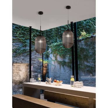 Nova Luce Athena - hanglamp - Ø 22,5 x 120 cm - rokerig grijs en mat zwart