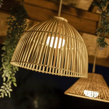 New Garden Reona - buiten hanglamp met oplaadbare lichtbron en afstandsbediening -  Ø 43,5 x 300 cm - 9W LED incl. - IP54 - rotan