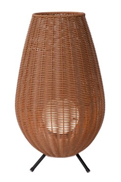 Lucide Colin - oplaadbare tafellamp buiten - Ø 30 x 50 cm - 3 stap dimmer - 3W dimbare LED incl. - IP44 - licht hout