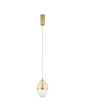 Nova Luce Egna - hanglamp - Ø 15 x 120 cm - 20W LED incl. - opaal, cognacglas en goud