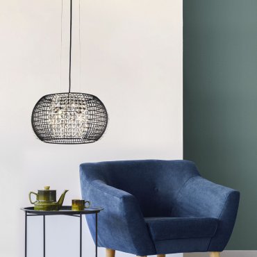 Searchlight Cage - hanglamp - Ø 35 x 150 cm - mat zwart