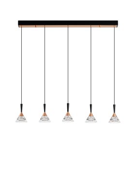 Nova Luce Paluz - hanglamp - 90,5 x 150 x 10,5 cm - 30W dimbare LED incl. - mat zwart en roségoud