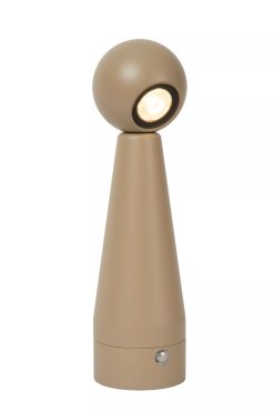 Lucide Ipsos - oplaadbare tafellamp - Ø 6 x 22 cm - 3W dimbare LED incl. - taupe