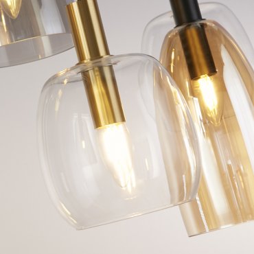 Searchlight Divine - hanglamp - 95 x 140 cm - mat zwart en gekleurd glas