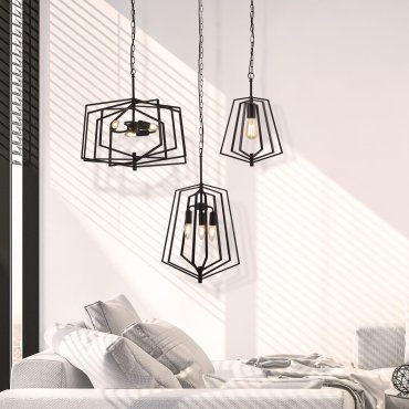 Searchlight Slinky - hanglamp - 35 x 35 x 110 cm - mat zwart