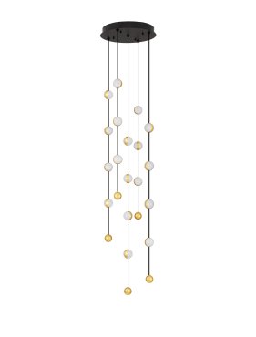 Nova Luce Alcinoe - hanglamp - Ø 38 x 200 cm - 64W dimbare LED incl. - mat zwart en goud